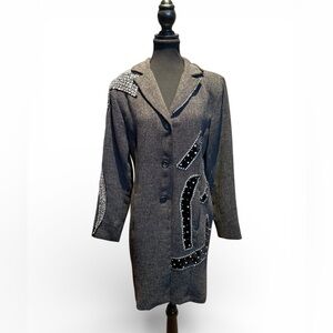 Reworked Vintage Glam Rhinestone Embellished Blazer Dress Avant Garde Jacket